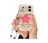 Case for iPhone 14 pro max with Phone Charm/Chain,Sparkly Pink Star Pattern Clear Cute Phone Case with Pearl Love Heart Bracelet,Luxury Bling Women Gi