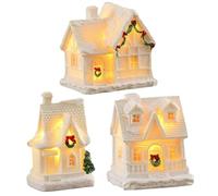 Case illuminate del villaggio di Natale, scena invernale in resina da 3 pezzi con neve artificiale per display da tavolo per l'home office