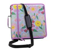Case-it D-146-P - Raccoglitore con cerniera e linguetta con cerniera, 7,6 cm, linguette espandibili in 5 colori, tasche multiple, capacità 600 fogli, viene fornito con tracolla, motivo: fiori del