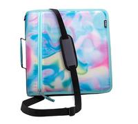 Case-it D-146-P - Raccoglitore con cerniera e zip, anelli a O da 7,6 cm, con linguette a 5 colori, tasche multiple, capacità di 600 fogli, fornito con tracolla, colore: Aqua Iridescent Pastel