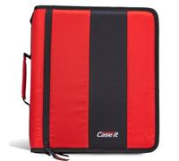 Case-It D-251 - Raccoglitore classico con cerniera, 5,1 cm, tasche multiple, capacità 800 fogli, viene fornito con tracolla, colore rosso autopompa dei pompieri