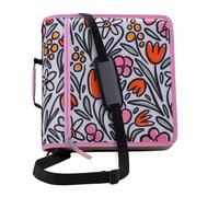 Case-it Mighty D-146-FUN - Raccoglitore con cerniera, O-ring da 7,6 cm con linguette a 5 colori, cartella portadocumenti espandibile, tracolla e manico, motivo floreale
