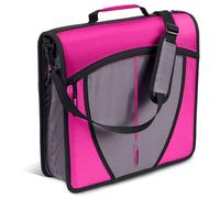 Case-it D-146 - Raccoglitore con cerniera e zip, anelli a O da 7,6 cm, con linguette a 5 colori, tasche multiple, capacità 600 fogli, fornito con tracolla, colore: magenta
