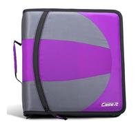 Case-it - Raccoglitore doppio 2 in 1 con cerniera, due anelli a D da 3,8 cm, include astuccio, tasche multiple, capacità 600 fogli, fornito con tracolla, colore: viola scuro Dual-101