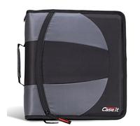Case-it - Raccoglitore doppio 2 in 1 con cerniera, due anelli a D da 3,8 cm, include astuccio, tasche multiple, capacità 600 fogli, fornito con tracolla, colore: nero corvino Dual-101