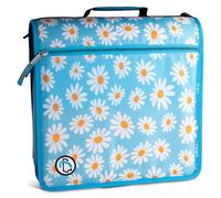 Case-it The Mighty D-146-P - Raccoglitore con cerniera con cerniera, O-ring da 7,6 cm, con linguette a 5 colori, tasche multiple, capacità 600 fogli, viene fornito con tracolla, margherita azzurra