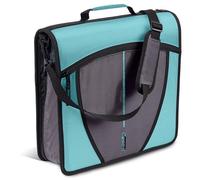 Case-it The Mighty D-146 - Raccoglitore con cerniera con cerniera, O-ring da 7,6 cm, con linguette a 5 colori, tasche multiple, capacità 600 fogli, viene fornito con tracolla, colore: blu menta