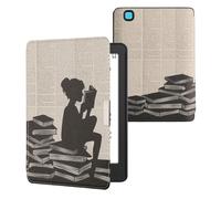 kwmobile Custodia eReader Compatibile con Kobo Aura Edition 2 Cover - eBook Reader Flip Case - nero/beige - Ragazza e Libri