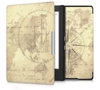 kwmobile Custodia eReader Compatibile con Kobo Aura H2O Edition 1 Cover - eBook Reader Flip Case - marrone/marrone chiaro - Mappamondo vintage
