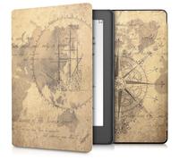 kwmobile Custodia eReader Compatibile con Kobo Aura H2O Edition 2 Cover - eBook Reader Flip Case - marrone/marrone chiaro - Mappamondo vintage