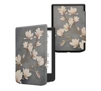 kwmobile Custodia eReader Compatibile con Pocketbook Verse/Pro/Color/Vivlio Light Cover - eBook Reader Flip Case - marrone grigio/bianco/grigio blu - Magnolie