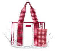 Case-Mate Borsa Tote Jelly, Volant con occhielli a quadretti color ciliegia trasparente, 17" x 12" x 8", Borsa tote