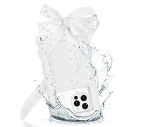 Case-Mate Custodia impermeabile IP68 grande con design con fiocco, per viaggi, spiaggia, navi da crociera, galleggiante con cordino a tracolla per iPhone 16 Pro Max/15 Pro/14/13/12/S25, bianco perla