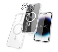 CASE-MATE [Pacchetto di protezione 3 in 1 - Custodia per iPhone 14 Pro (trasparente), vetro temperato e protezione per lenti, protezione dalle cadute da 4,6 m, compatibile con MagSafe e ricarica