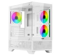 Nuwo Flow FH100 Case PC Gaming Micro-ATX Mini Tower | 3 Ventole ARGB 120mm | Pannello Frontale e Laterale in Vetro Panoramico | Bianco