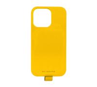 case&me cover effetto pelle per iPhone 14 Pro, interni in microfibra, asola per laccetto e portachiavi, giallo