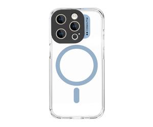 case&me cover trasparente con modulo MagSafe per iPhone 15 Pro, compatibile con MagSafe, protezione per fotocamera, azzurro