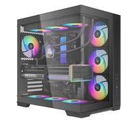 Case mid-tower SAMA V52, vetro temperato su entrambi i lati, supporto ATX con collegamenti posteriori, USB 3.2 Type-C, compatibile con GPU da 420 mm e radiatori da 360 mm, 7 ventole ARGB PWM, nero