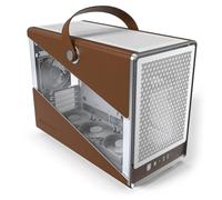 MONTECH Heritage mATX, Micro Form Factor Compact Leather Gaming Chassis con Signature Handle Design, Supporta le ultime GPU, ATX PSU 360mm, 4 ventole, gancio per cuffie, bianco