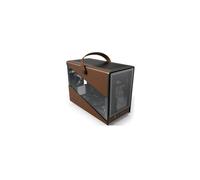 MONTECH Heritage mATX, Chassis da gioco compatto in pelle con fattore di forma micro con design della maniglia firmato, supporta le ultime GPU, ATX PSU 360 mm, 4 ventole, gancio per cuffie, nero