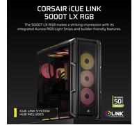 CORSAIR iCUE LINK 5000T LX RGB Mid-Tower ATX PC Case - 3 ventole LX120 RGB preinstallate, strisce luminose Aurora integrate, interni spaziosi, Hub di sistema iCUE LINK incluso - Nero