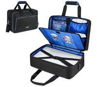 Case Portatile Compatibile with PS5/PS5 Pro/PS4, 17 Pochetti Pelle Viaggio con Inceppatura Spessa Compatibile con PlayStation 5/PS5 Digitale, Controller, Dischi Giochi, Caricabatterie & Accessori, Nero-Azzurro