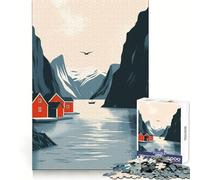 Case rosse sul fiordo - Puzzle da 1000 pezzi per adulti - Gioco di allenamento mentale - Morbido e rilassante - Assemblaggio di immagini - Regalo perfetto (38x26cm)