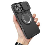 Case with Slide Camera Cover for iPhone 17 Series, Slide Camera Protection Magnetic Stand Phone Case, Built-in 360° Rotating Stand and PrivacyCamera (16 Pro,Black)