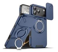 Case with Slide Camera Magnetic Stand Phone Case Cover for Iphone 17/16/15/14/13/12/11 Air Pro Max, Kamera Aman, Hanya Cukup Geser Covernya, Terdapat Stand (Blue,15)