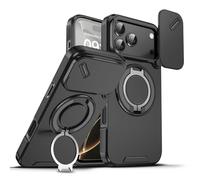 Case with Slide Camera Magnetic Stand Phone Case Cover for Iphone 17/16/15/14/13/12/11 Air Pro Max, Kamera Aman, Hanya Cukup Geser Covernya, Terdapat Stand (Black,16)