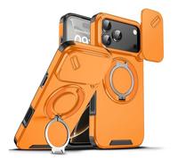Case with Slide Camera Magnetic Stand Phone Case Cover for Iphone 17/16/15/14/13/12/11 Air Pro Max, Kamera Aman, Hanya Cukup Geser Covernya, Terdapat Stand (Orange,15 PRO)