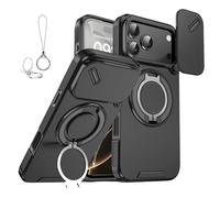 Case with Slide Camera Magnetic Stand Phone Cover for Iphone 17/16/15/14/13/12/11 Air Pro Max, Rotatable Ring Kickstand, Military - Grade Shockproof Protective Case (Black,For iPhone14PROMAX)