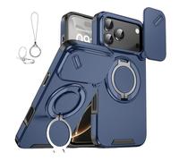 Case with Slide Camera Magnetic Stand Phone Cover for Iphone 17/16/15/14/13/12/11 Air Pro Max, Rotatable Ring Kickstand, Military - Grade Shockproof Protective Case (Blue,For iPhone17)