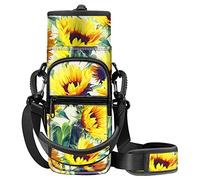 CaseBot Borsa da trasporto per bottiglia d'acqua con tracolla regolabile e 2 tasche per uomo e donna per escursionismo, campeggio e viaggi, Girasoli, Borsa per il trasporto della bottiglia d'acqua