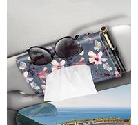 CaseBot Car Visor Tissue Holder, Sun Visor Napkin Holder, Mask Holder for Car, PU Leather Backseat Tissue Box for Car Truck SUV, Blooming Hibiscus