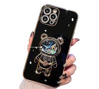 Casechics Compatibile con custodia per iPhone, carini astronauti glitterati luccicanti liquidi sabbie mobili elettrolitico supporto antiurto custodia per telefono (nero, iPhone 13)