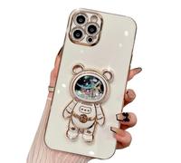 Casechics Compatibile con custodia per iPhone, custodia antiurto con supporto elettrolitico con motivo astronauti con glitter luccicanti e sabbie mobili (bianco, per iPhone 15 Pro)