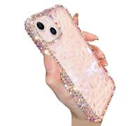 Casechics Compatibile con custodia per iPhone, custodia di lusso con brillantini scintillanti, con motivo a rombi, protezione per obiettivo della fotocamera, trasparente, morbida, antiurto (rosa,