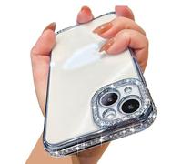 Casechics Compatibile con custodia per iPhone, custodia di lusso con glitter scintillanti, con cornice elettrolitica e bordo bordo trasparente, morbida, antiurto (blu, per iPhone 15 Pro Max)