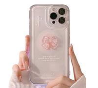 Casechics Compatibile con custodia per iPhone, graziosa custodia 3D con fiocco e glitter, protezione per l'obiettivo della fotocamera, trasparente, morbida, antiurto, colore: bianco