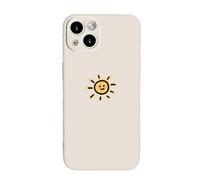 Casechics Compatibile con custodia per iPhone, in silicone con coppia carina abbinata con sole e luna in stile cartone animato, custodia morbida antiurto per obiettivo della fotocamera (bianco, iPhone