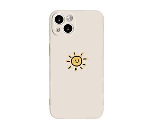 Casechics Compatibile con custodia per iPhone, in silicone con coppia carina abbinata con sole e luna in stile cartone animato, custodia morbida antiurto per obiettivo della fotocamera (bianco, iPhone
