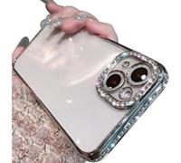 Casechics Compatibile con custodia per iPhone, lussuosa custodia protettiva trasparente e morbida antiurto con bordo elettro placcato con diamanti scintillanti (bianco, iPhone 15 Plus)