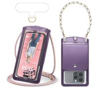 Casecond Uomo Donna Borsa a Tracolla per Mini Cellulare Piccola Borsa per Universale Telefono Portatile Messenger con Finestra Della Telecamera Catena da polso per iPhone 16 Samsung Fino a 7.5" Viola