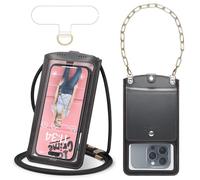 Casecond Uomo Donna Borsa a Tracolla per Mini Cellulare Piccola Borsa per Universale Telefono Portatile Messenger con Finestra Della Telecamera Catena da polso per iPhone 16 Samsung Fino a 7.5" Nero