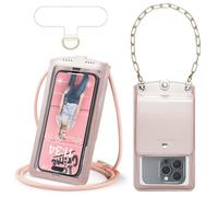 Casecond Uomo Donna Borsa a Tracolla per Mini Cellulare Piccola Borsa Universale Telefono Portatile Messenger con Finestra Della Telecamera Catena da polso per iPhone 16 Samsung Fino a 7.5" Oro Rosa