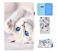 CaseFun Custodia per Samsung Galaxy Tab A 8.0 2019 SM-T290/SM-T295 Magnetico Smart Case Cover in Pelle Multi-Angolo conla Tasca, Gatto Bianco