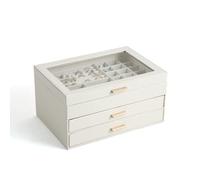CASEGRACE Portagioie da donna, organizer a doppio cassetto a 3 strati, con coperchio trasparente, grande vetrina per collane, bracciali, orecchini, anelli, per comò, colore: bianco