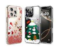 CaseLover 2X Cover compatibile iPhone 16 Pro, Custodia Natalizie Ultra Sottile Trasparente Morbida TPU Silicone Case Anticaduta Antiurto Christmas Protettiva Cover per iPhone 16 Pro, Babbo Natale 2