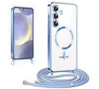 CaseLover Cover Magnetica per Samsung Galaxy A26 5G con Cordino, [Compatibile con MagSafe] Custodia con Laccio Collana Tracolla Collo Trasparente Placcatura Silicone Antiurto Protettiva Case, Blu